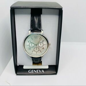 Watch Geneva silver color face & black ban…